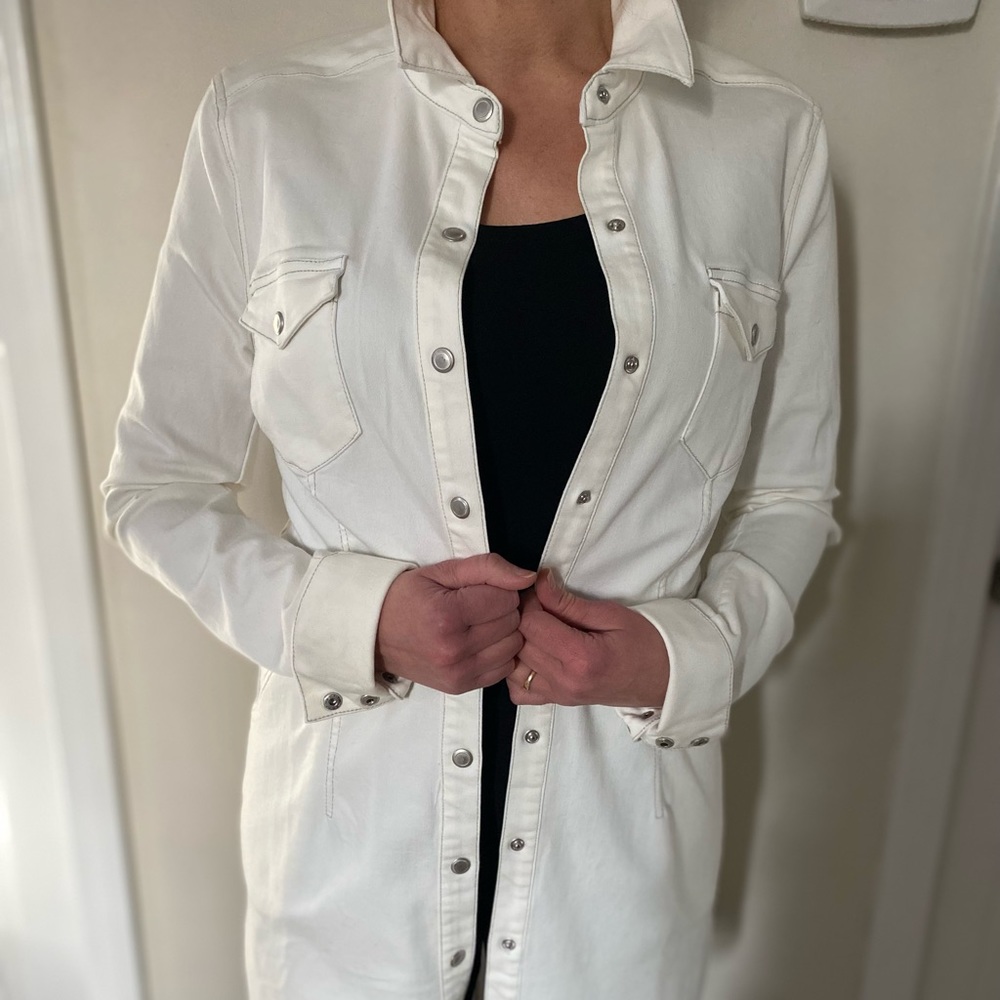 Free People Long White Denim Jacket